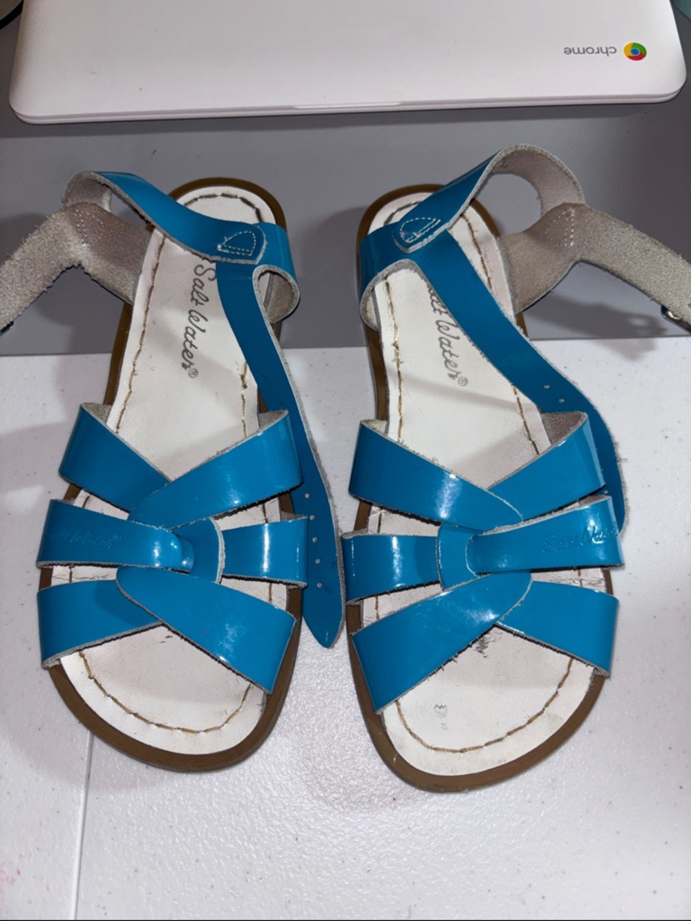 Girls Bright Teal Strappy Ankle-Secure Sandals